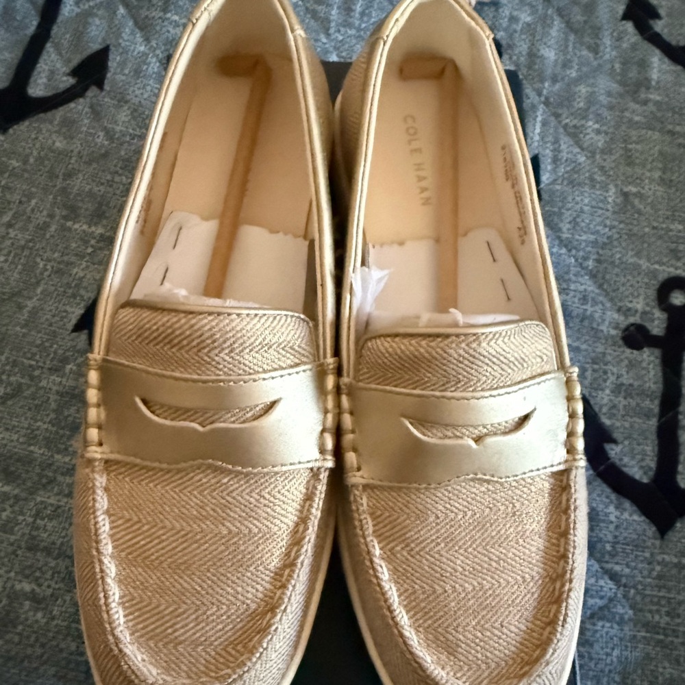 Cole Haan Ladies Ellison Penny Loafers  Natural/ Champagne Chevron